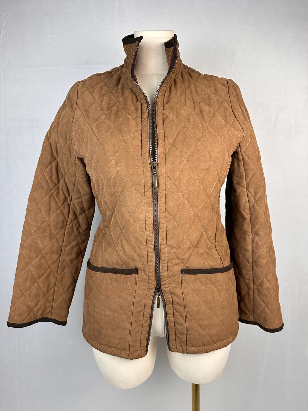 Barbour Women’s US 8 Brown Quilted Jacket Suede Look Equestrian Country Coat